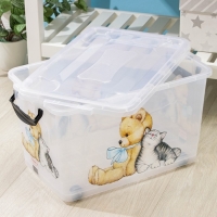 Контейнер для хранения &laquo;Мишка и котёнок&raquo;, 35 л, 50,5&times;31,5&times;28 см, на колёсиках, прозрачный