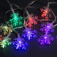 Гирлянда &laquo;Нить&raquo; 3 м с насадками &laquo;Снежинки большие&raquo;, IP20, прозрачная нить, 20 LED, батарейки AAх3 (нет в комплекте), свечение мульти