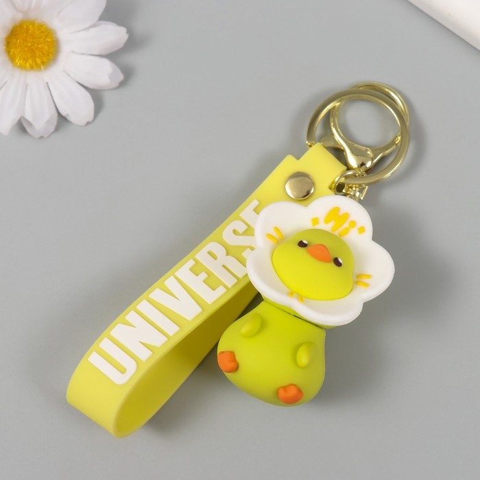 Брелок резина с карабином, ремешком "Цыплёнок в цветочке" цветочек крутится 3,5х4х6,2 см