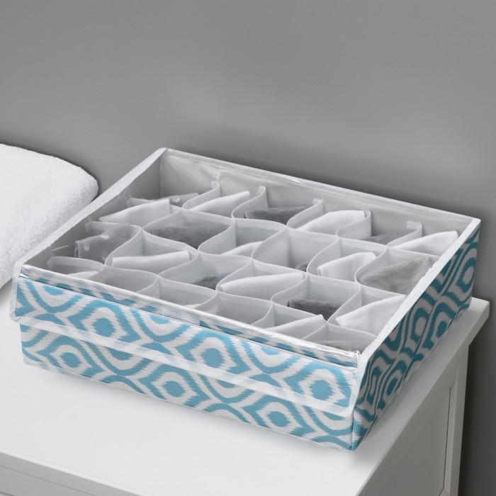Органайзер для хранения белья Доляна &laquo;Лагуна&raquo;, 24 ячейки, 38&times;30&times;10 см, цвет бирюзовый