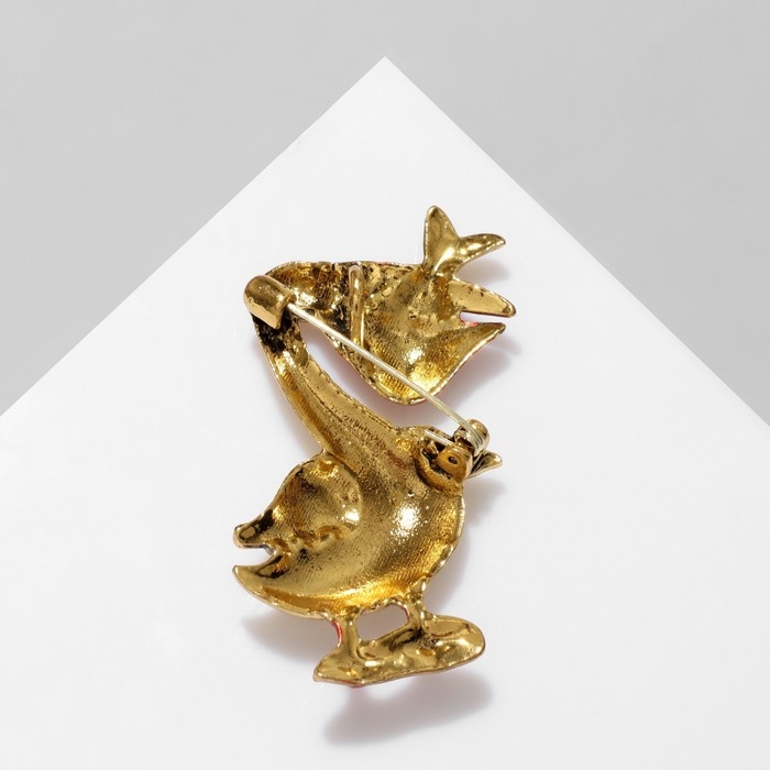 Брошь &laquo;Пеликан&raquo;, цвет красный в чернёном золоте