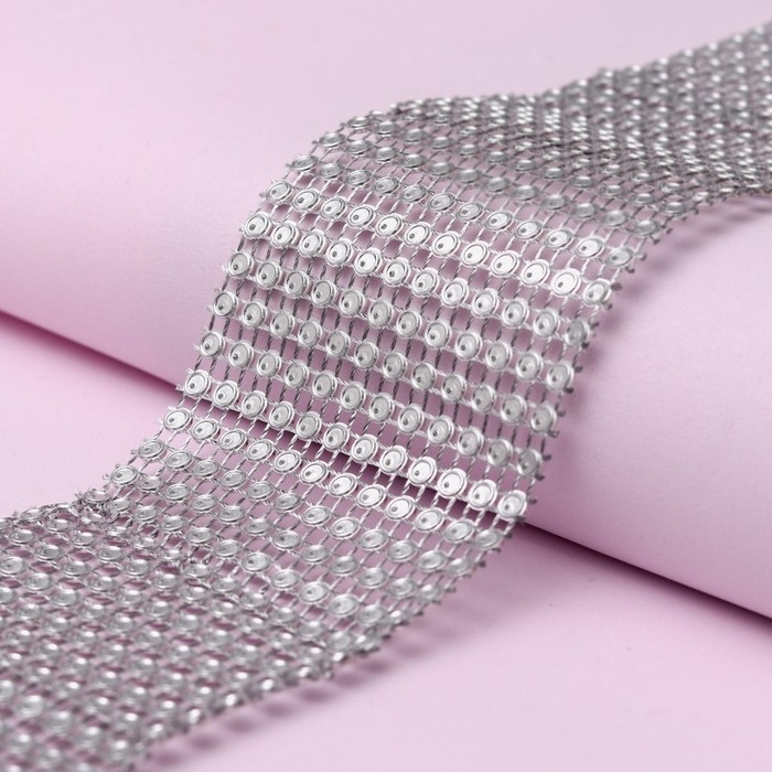 Лента с имитацией страз, 6 см, 9 &plusmn; 1 м, цвет серебряный
