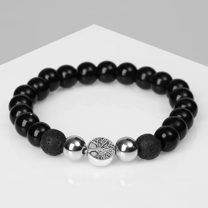 Браслет унисекс &laquo;Аккорд&raquo; дерево, цвет чёрный с серебром, d=6 см