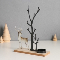 Подсвечник металл, дерево на 1 свечу "Олень у дерева" d=4 см 6х19х23,5 см