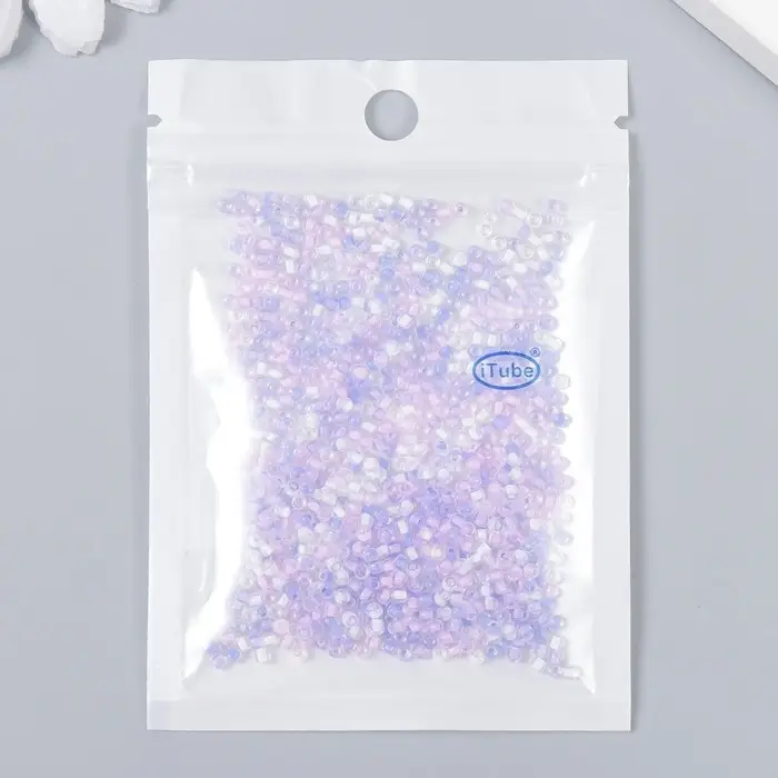 Бисер стекло 12/0 "Прозрачный. Цветная серединка. Сиреневый" 10 гр