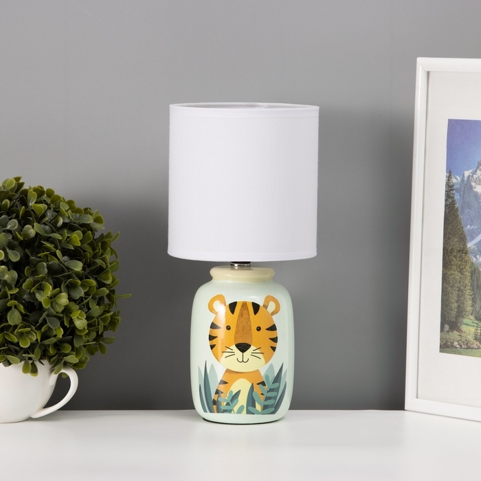 Настольная лампа с абажуром RISALUX &laquo;Тигрик&raquo; детская,, Е14, 40 Вт, зелёный, 13&times;13&times;27 см