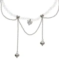 Колье "Акцент" сердце, двойное, цвет белый в серебре