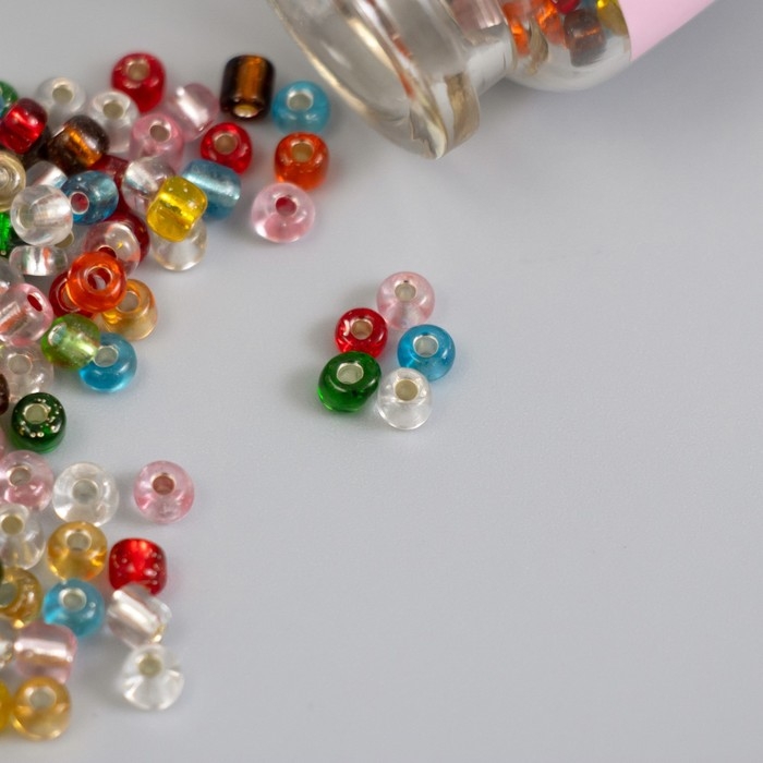 Бисер круглый 6/0 в бутылочке "Разноцветный" прозрачно-цветной 2х20 гр набор 2 шт