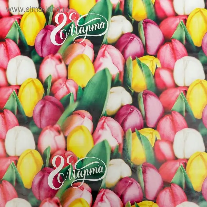 Бумага упаковочная глянцевая &laquo;Тюльпаны с 8 марта&raquo;, 70&times;100 см