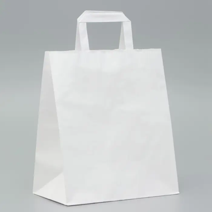 Пакет крафт без печати, белый, плоская ручка 24 х 14 х 28 см