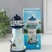 Сувенир настольный "Маяк с птицей" сетка, синий, 3хLR1130, RGB, LED 7,5х7,5х18 см