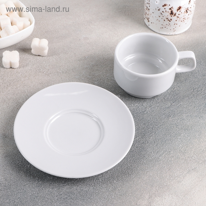 Кофейная пара &laquo;Белая&raquo;, 170 мл, диаметр блюдца 15 см, штабелируемая