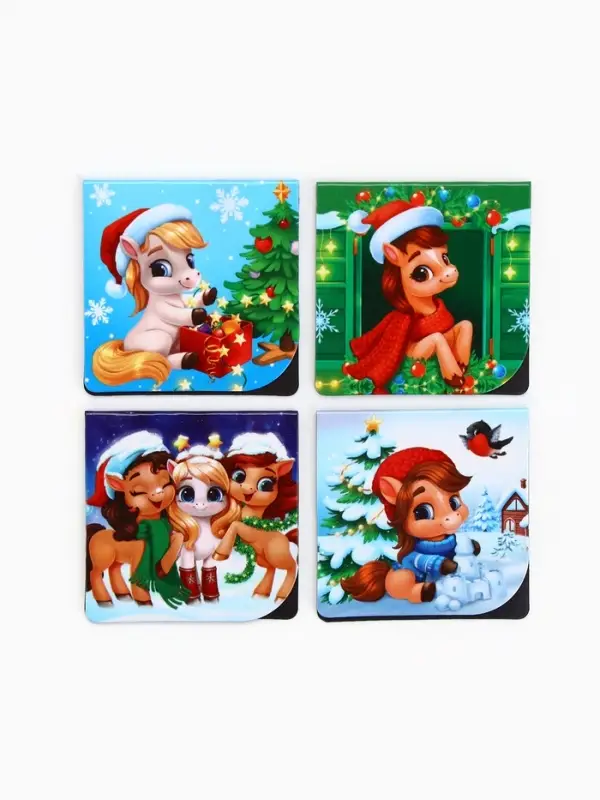 Магнитные закладки "Лошадка", на открытке, 4 шт