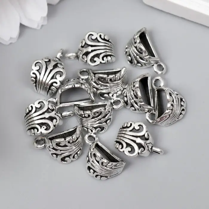 Бейл (держатель д/кулона) металл д/творчества "Пышный цвет" серебро G145B578 1,7х1,2 см