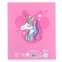 Тетрадь в клетку 12 листов, 5 видов МИКС, обложка мелованный картон, &laquo;Минни Маус и единорог&raquo;