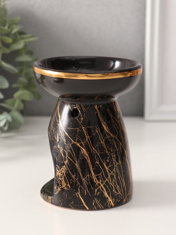 Аромалампа керамика "Золотой кракелюр на чёрном" 9,3х9,3х11,8 см