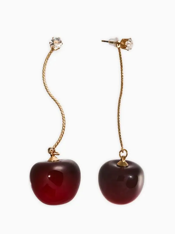 Серьги "Черешня", цвет бордовый в золоте