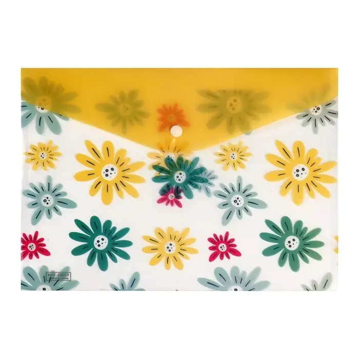 Папка-конверт на кнопке, А4, 180 мкм, "Цветы", МИКС