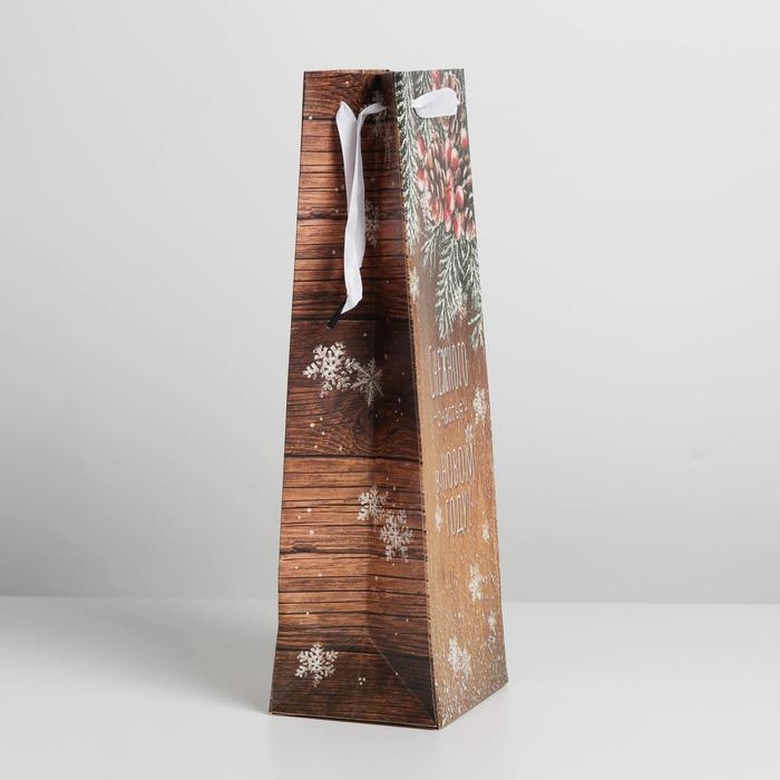 Пакет под бутылку крафтовый &laquo;Снежного счастья в новом году&raquo;, 13 х 35 х 10 см