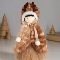 Кукла интерьерная "Девочка в меховой накидке, в шапке с рожками" 7х7х19 см
