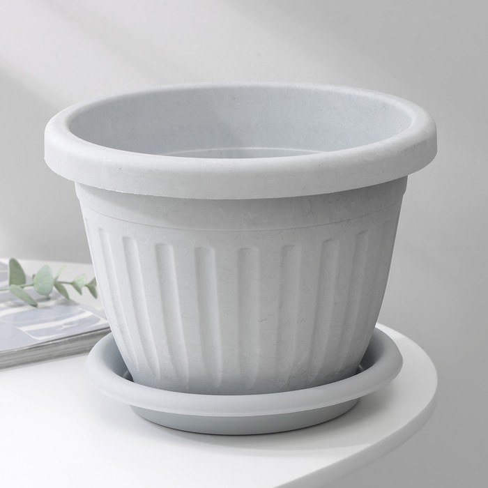 Горшок для цветов с поддоном &laquo;Сильвер ЭКО&raquo;, 4 л, d=23 см, светло-серый