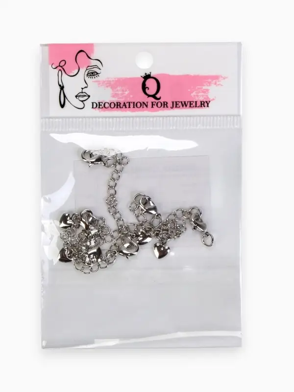 Замок-карабин родированный (набор 5 шт) "Сердце" с удлинительной цепочкой 5см, цвет серебро   108723