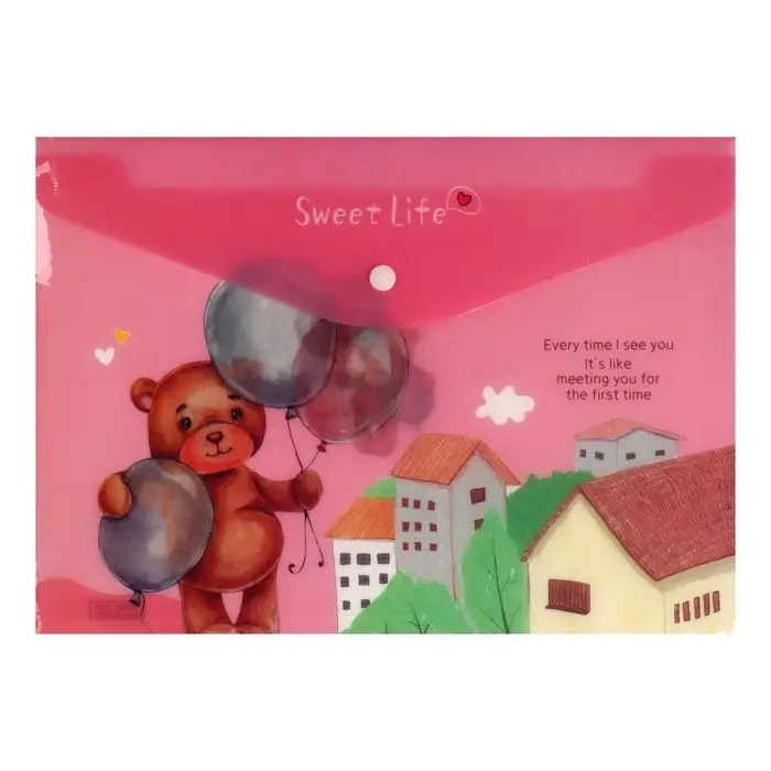 Папка-конверт на кнопке, А4, 180 мкм, "Мишка", МИКС