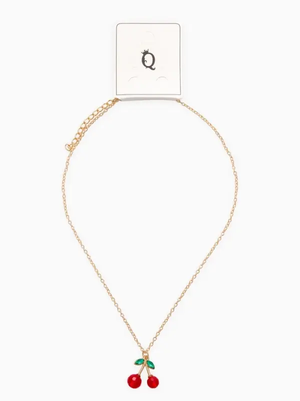 Кулон на цепочке "Вишенка граненая", цвет красный в золоте 44+удл, d10+6