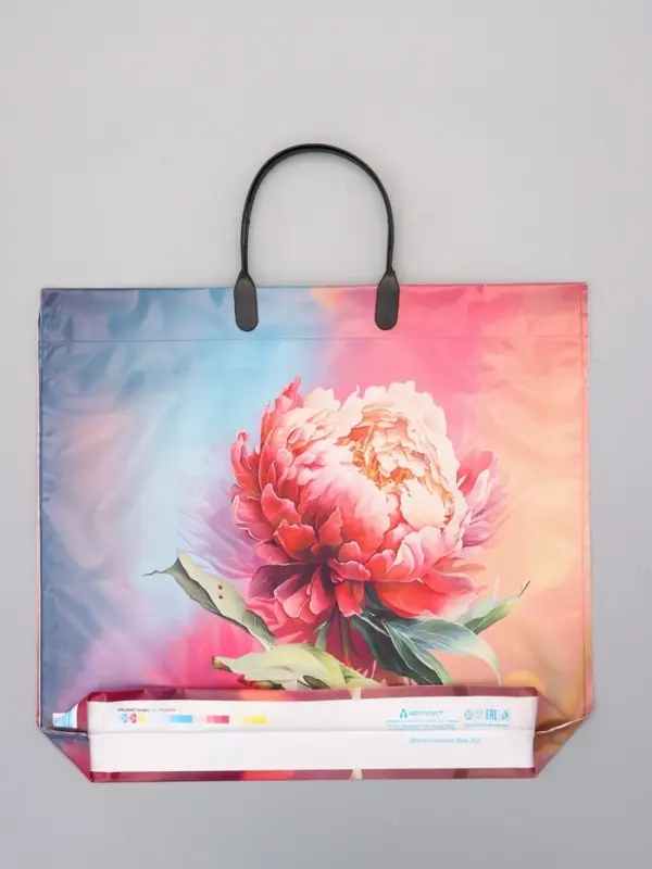 Пакет "Цветы ассорти", полиэтиленовый с пластиковой ручкой, 38 х 34 + 3 см, 90 мкм