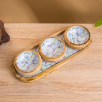 Набор розеток на подносе "Оттенки сирени" (3 шт) дерево манго 33,5х13х6,5 см