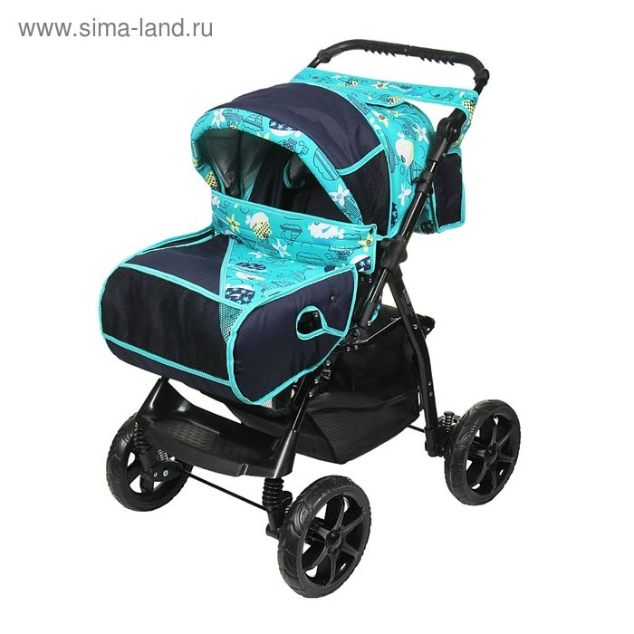 Коляска-трансформер &laquo;Гном&raquo;, пластиковые колёса, оттенки бирюзового, рисунок МИКС