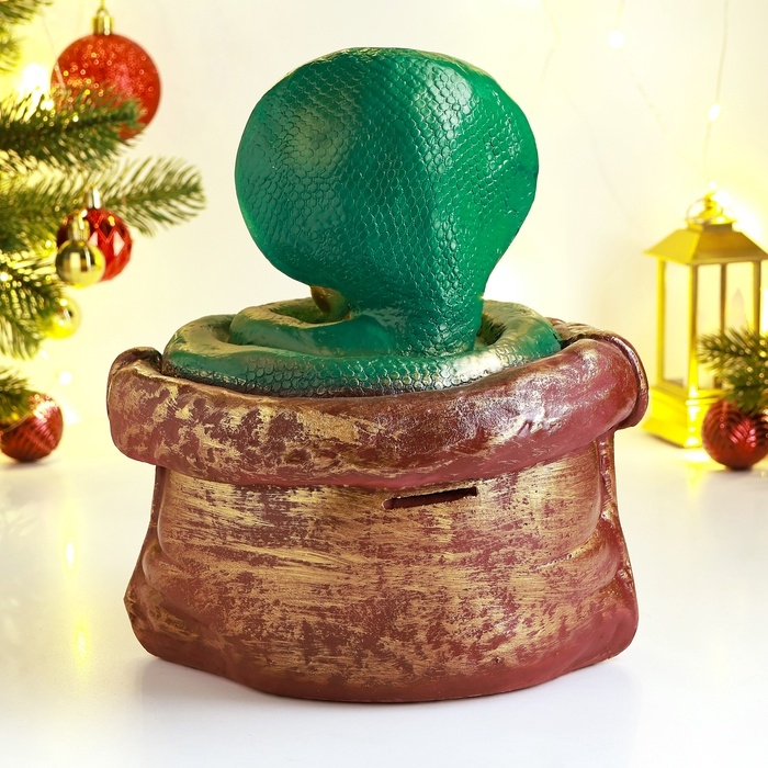 Новый год. Символ 2025. Копилка "Змея в мешке" 21х18х23см, цветная