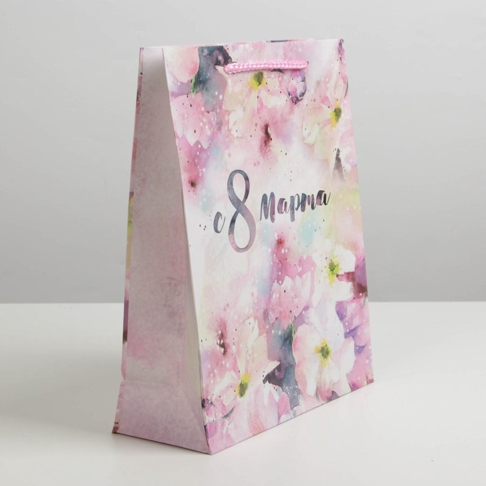 Пакет подарочный ламинированный вертикальный, упаковка, &laquo;С 8 марта&raquo;, ML 21 х 25 х 8 см