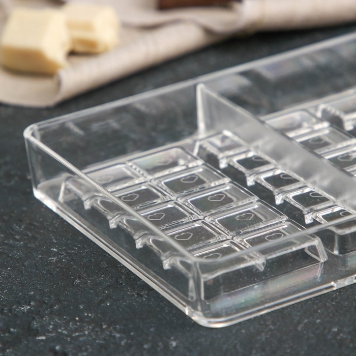 Форма для шоколада &laquo;Плитки с сердцами&raquo;, 20&times;12&times;2,5 см, 4 ячейки 8,5&times;4,2&times;0,7 см, цвет прозрачный