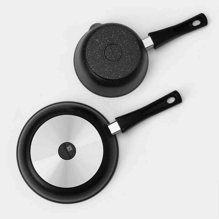 Набор кухонной посуды &laquo;Мраморная №3&raquo;, 6 предметов, крышка, съёмная ручка, антипригарное покрытие, цвет тёмный мрамор