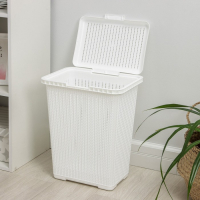 Корзина бельевая с крышкой &laquo;Вязаное плетение&raquo;, 25 л, 37&times;27,5&times;46,5 см, цвет белый