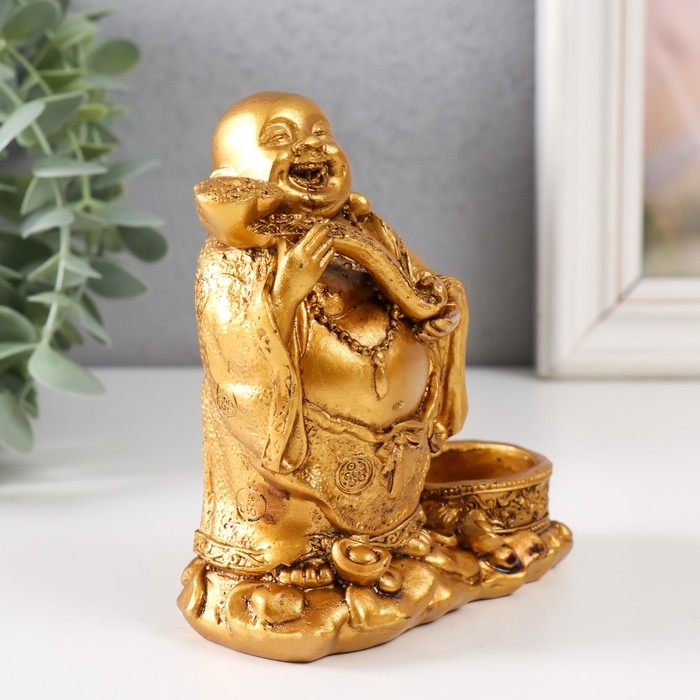 Сувенир полистоун подсвечник на 1 свечу d=3,7 см "Денежный Хотей" 12х6х12 см