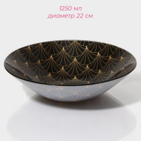 Набор тарелок стеклянных Доляна &laquo;Золотое перо&raquo;, 19 предметов: 6 десертных тарелок, 6 обеденных тарелок, 6 мисок, салатник