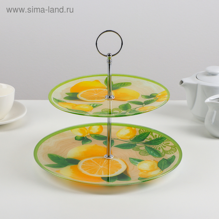 Этажёрка - фруктовница круглая Доляна &laquo;Дольче&raquo;, 2 яруса, d=25/20 см, стекло, цвет жёлтый