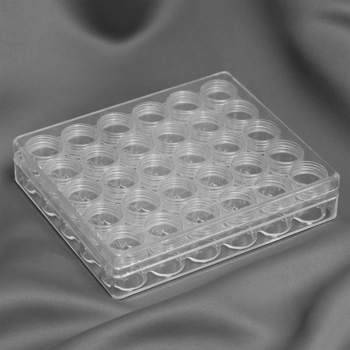 Набор баночек для рукоделия, 30 шт, d = 2 &times; 2,5 см, в контейнере, 16,5 &times; 13,5 &times; 3,5 см, цвет прозрачный