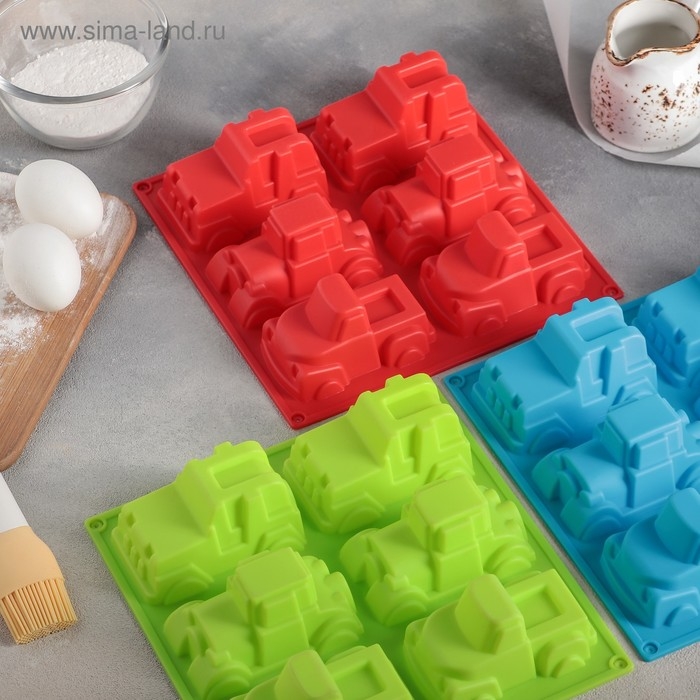 Форма для выпечки Доляна &laquo;Грузовик&raquo;, силикон, 22&times;22 см, 6 ячеек (9,8&times;4,9 см), цвет МИКС