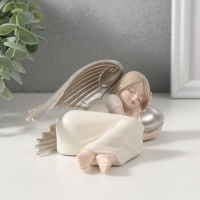 Сувенир полистоун "Спящий ангелочек с серебряными крыльями" 14х10х7 см