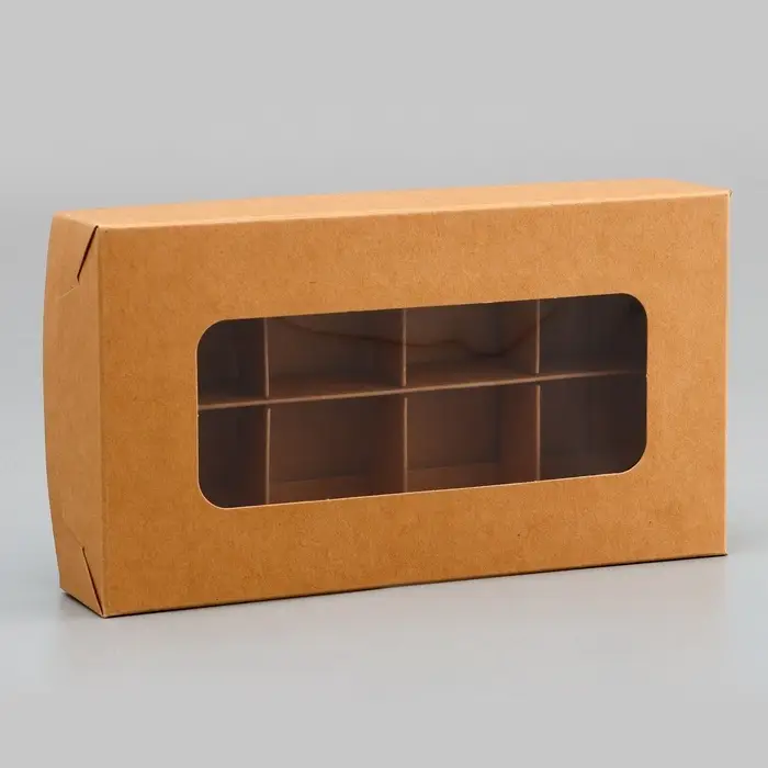 Коробка для 8 конфет, крафт, 9.8&times;17.7&times;3.5 см