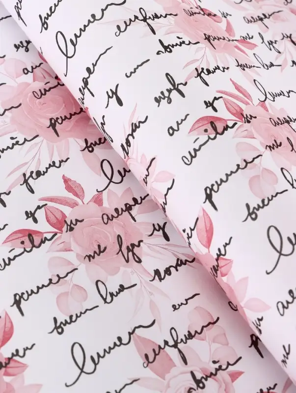 Бумага упаковочная крафт белый &laquo;Розы письмо&raquo;, малиновый/графит, 0.72&times;10&plusmn;5% м, 60 г