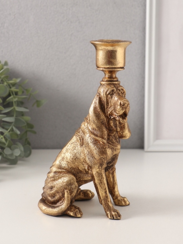 Подсвечник полистоун на 1 свечу "Бладхаунд" золото 11х8х19,5 см