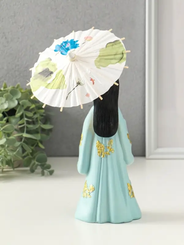 Сувенир полистоун "Девочка в кимоно с зонтиком" голубой 12х13,8х25 см