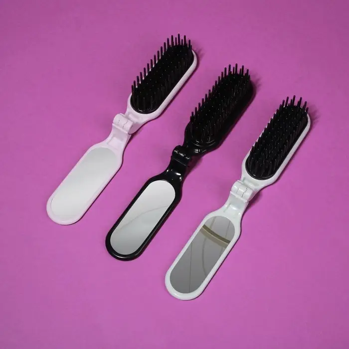 Расчёска массажная, складная, с зеркалом, 3 &times; 10 см, цвет МИКС