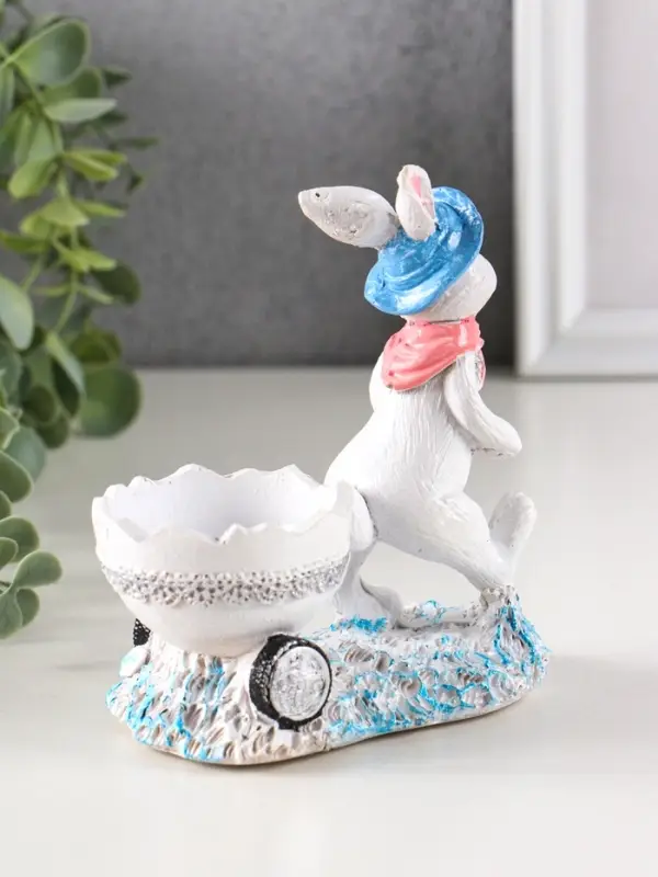 Фигура декоративная "Зайка с тележкой" 12.5х12х6 см