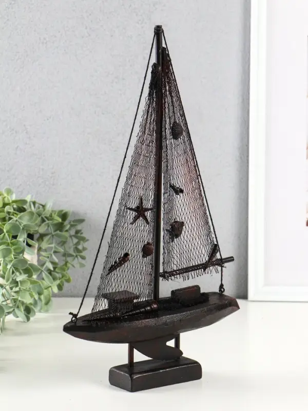Корабль сувенирный на подставке "Парусник рыбацкий" красно-коричневый 21,5х6,5х37,5 см