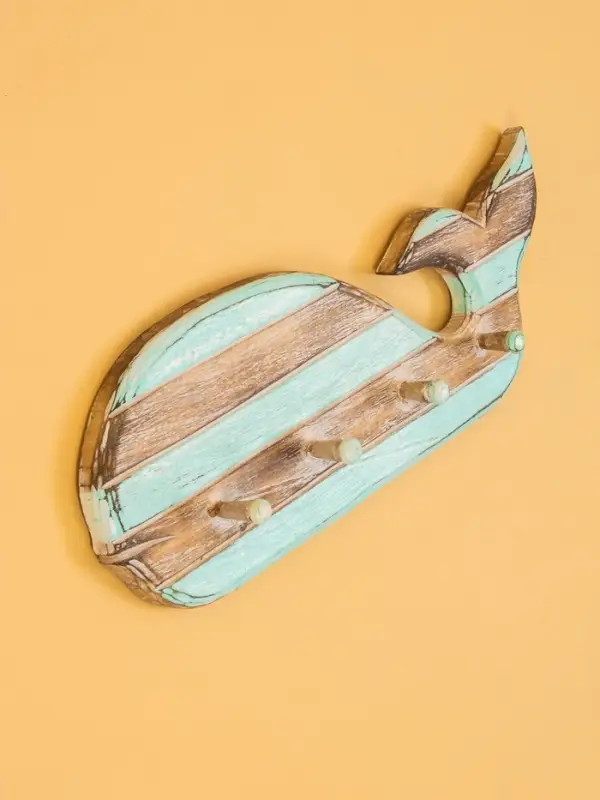 Вешалка &laquo;Кит&raquo;, с 3 крючками, 44&times;6&times;18 см, дерево, бирюзовая